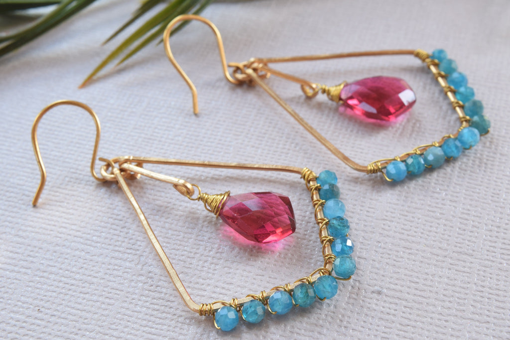 Apatite and Pink Quartz Earrings