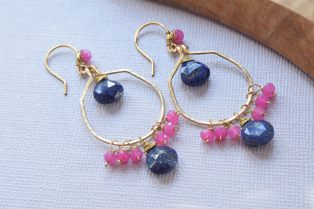Lapis Lazulli and Pink Jade Earrings