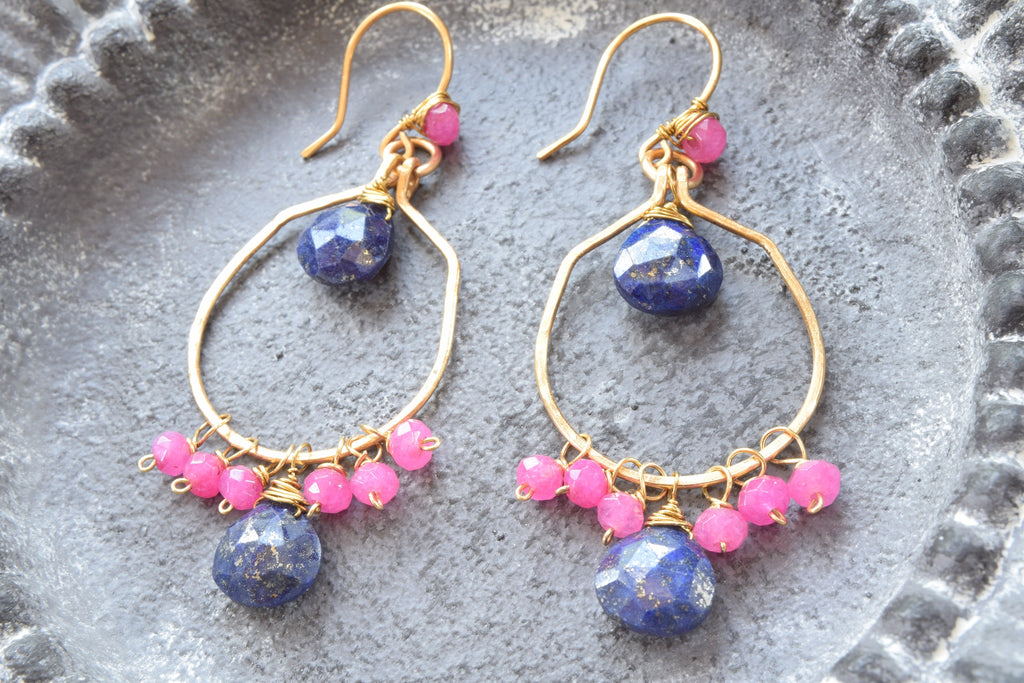 Lapis Lazulli and Pink Jade Earrings