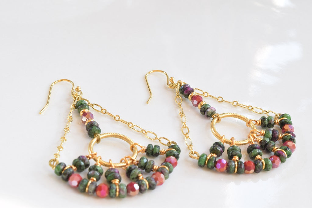 Green/Ruby Zoisite Chandelier Earrings
