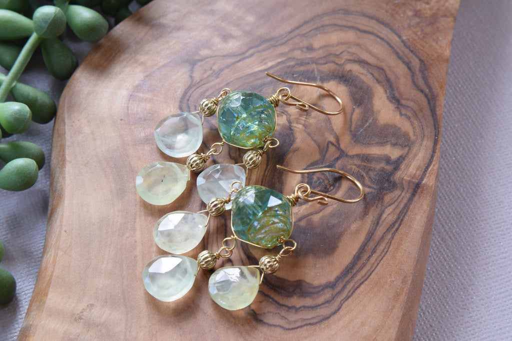 Picasso Czech and Prehnite Earrings