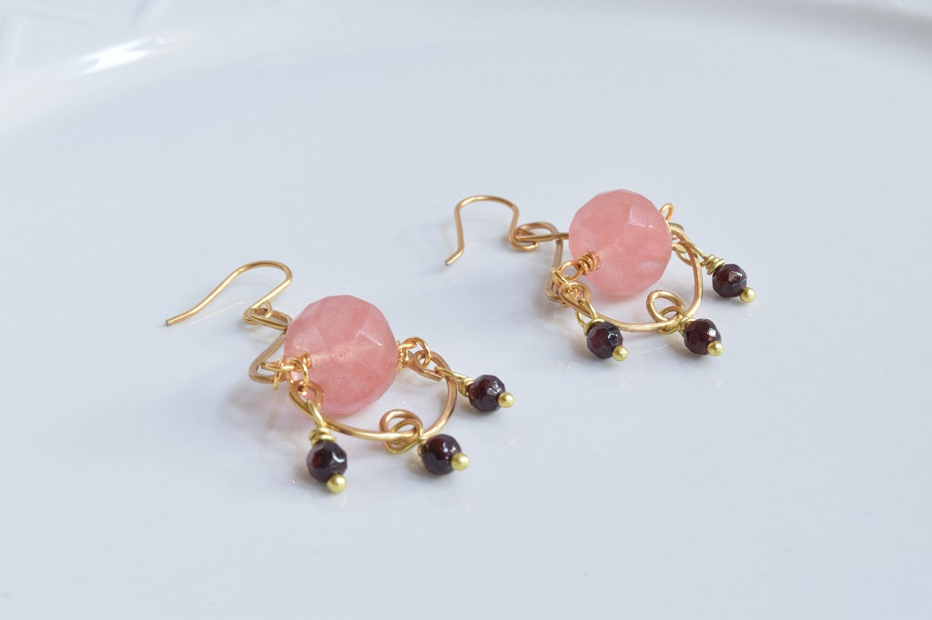 Rose Quartz and Garnet Earrings