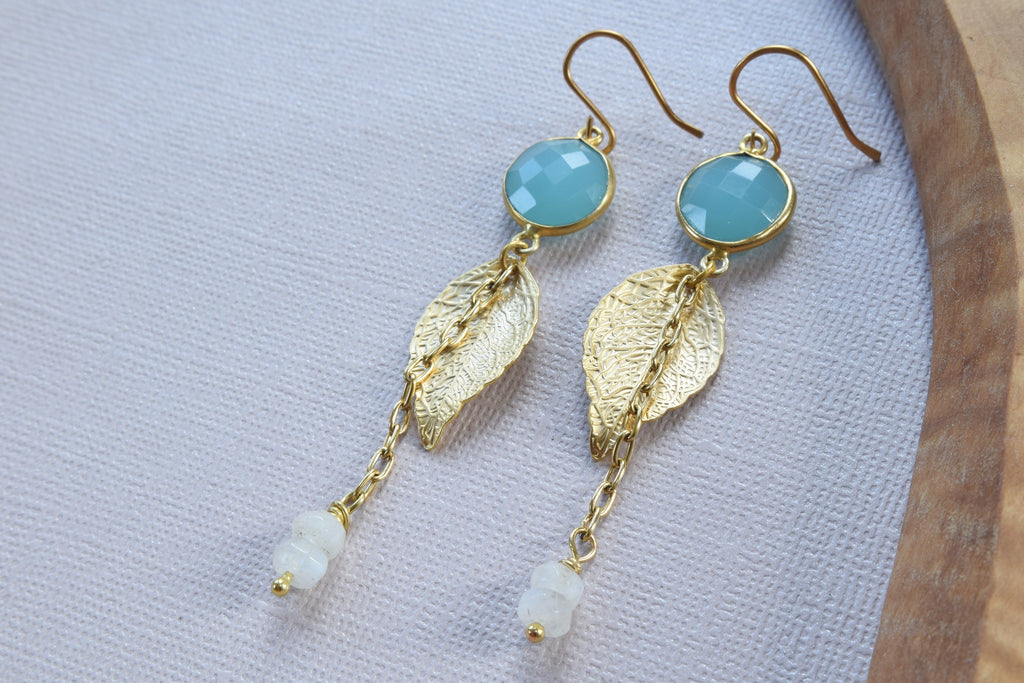 Blue Chalcedony Leaf Earrings