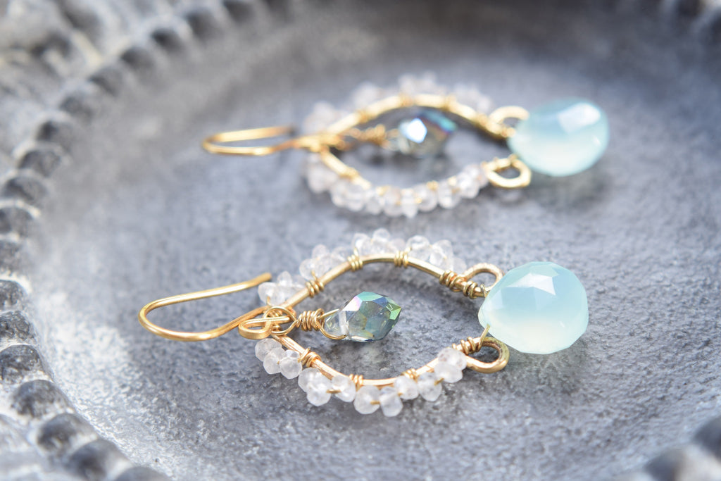 Aqua Chalcedony and Rose Quartz Earrings