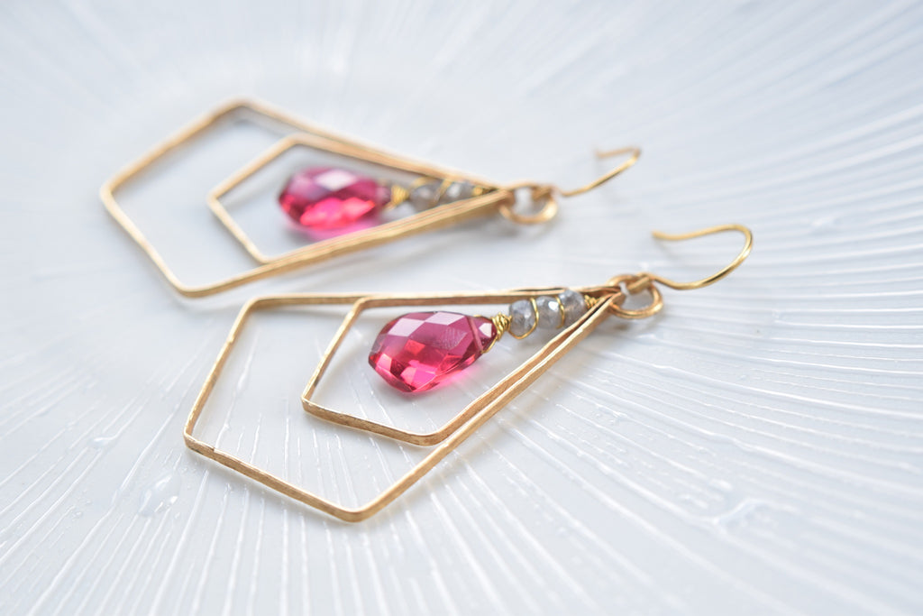 Pink Hydro Quartz Modern Chic Earrings
