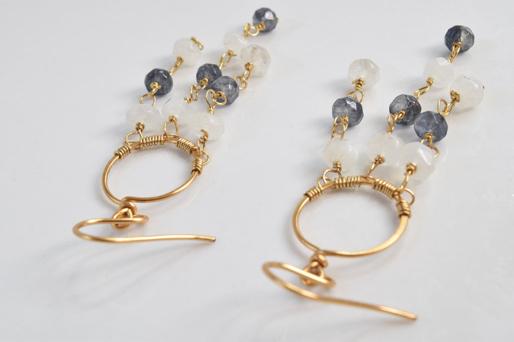 Moonstone and Agate Fringe Earrings