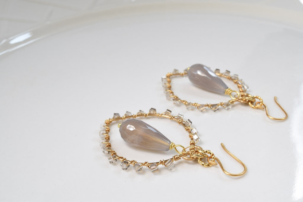 Agate and Crystal Leaf Earrings