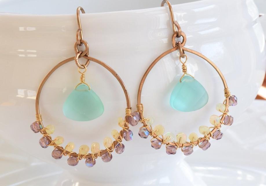 Opal and Amethyst Crystal Hoop Earrings