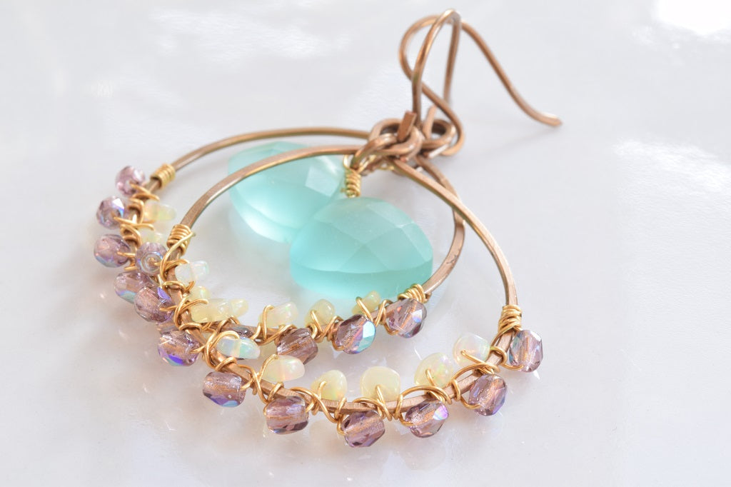 Opal and Amethyst Crystal Hoop Earrings
