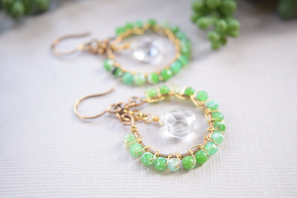 Clear Quartz and Green Agate Earrings