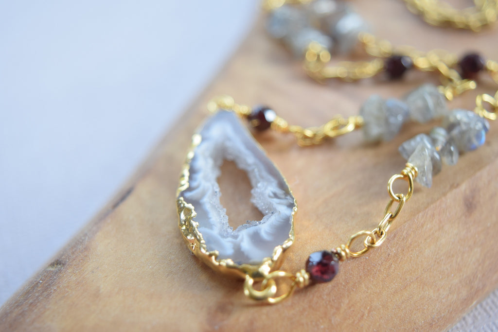 Geode w/ Garnet and Labradorite Necklace