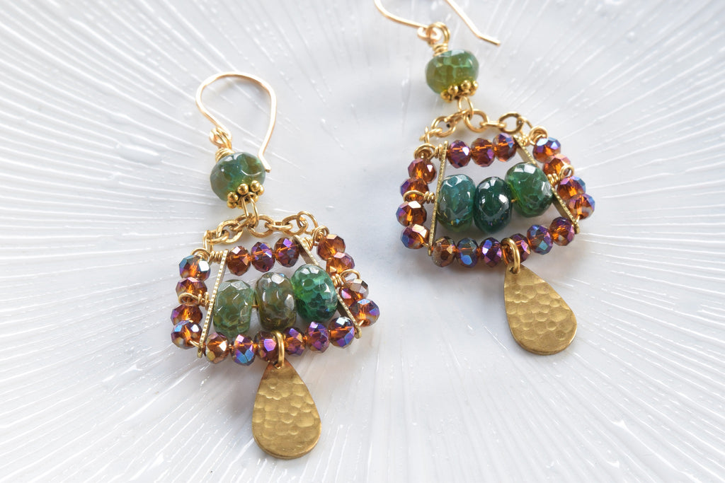 Green Agate and Crystal Earrings