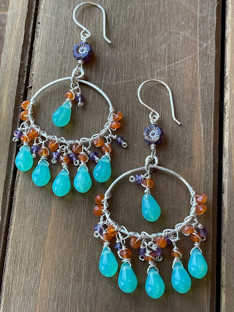 Turquoise Czech and Carnelian Earrings
