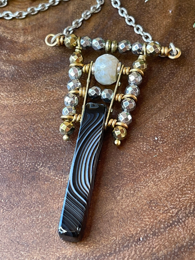 Black Agate and Pyrite Necklace