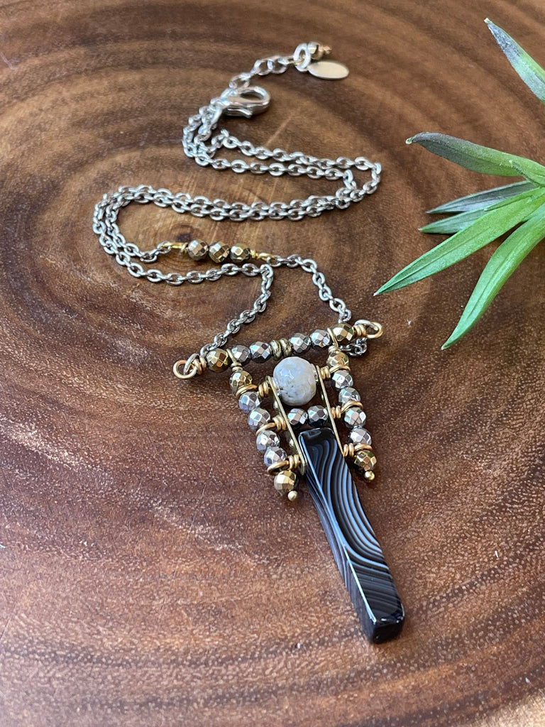 Black Agate and Pyrite Necklace