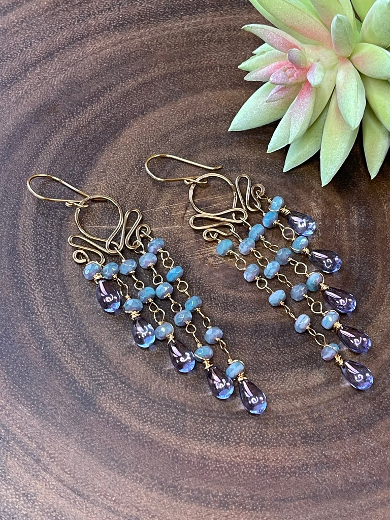 Czech Winged Style Earrings - Light Purple/Periwinkle - Gold