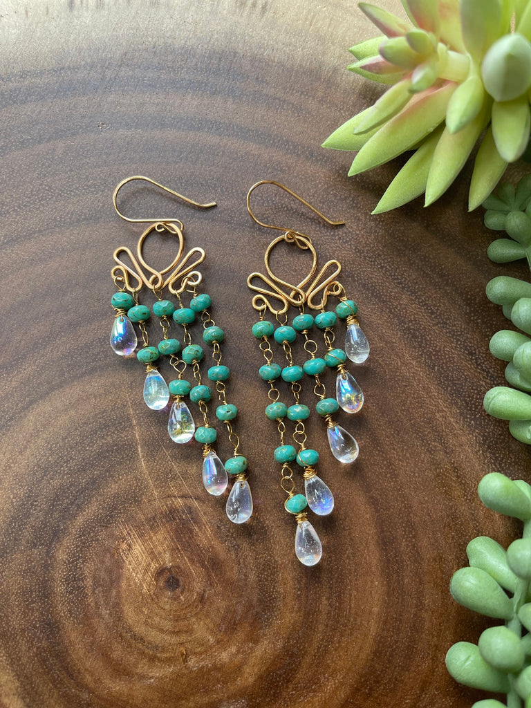 Czech Winged Style Earrings - Green Turquoise/Mystic Clear
