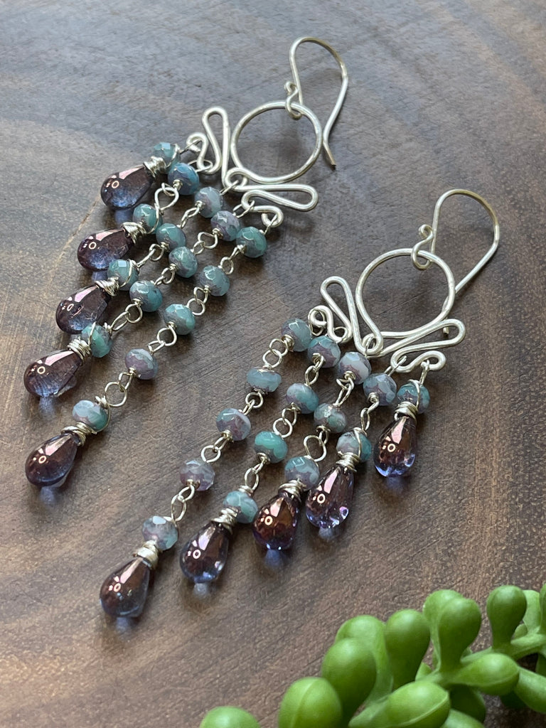 Czech Winged Style Earrings - Light Purple/Periwinkle - Silver