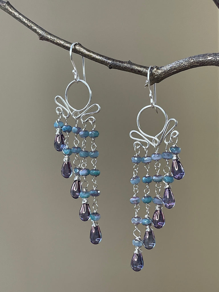 Czech Winged Style Earrings - Light Purple/Periwinkle - Silver