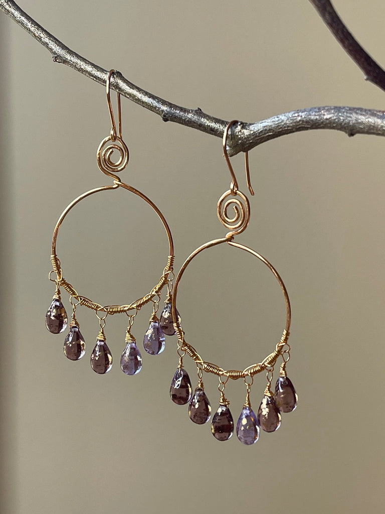 Purple Czech Hoop Earrings