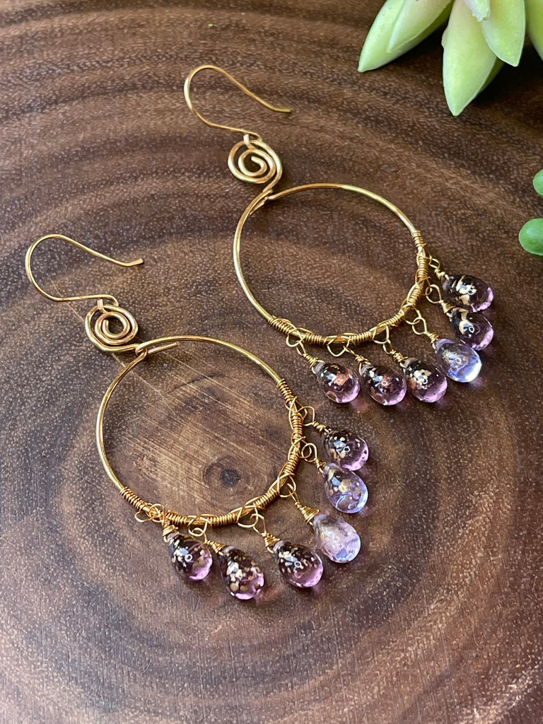 Purple Czech Hoop Earrings
