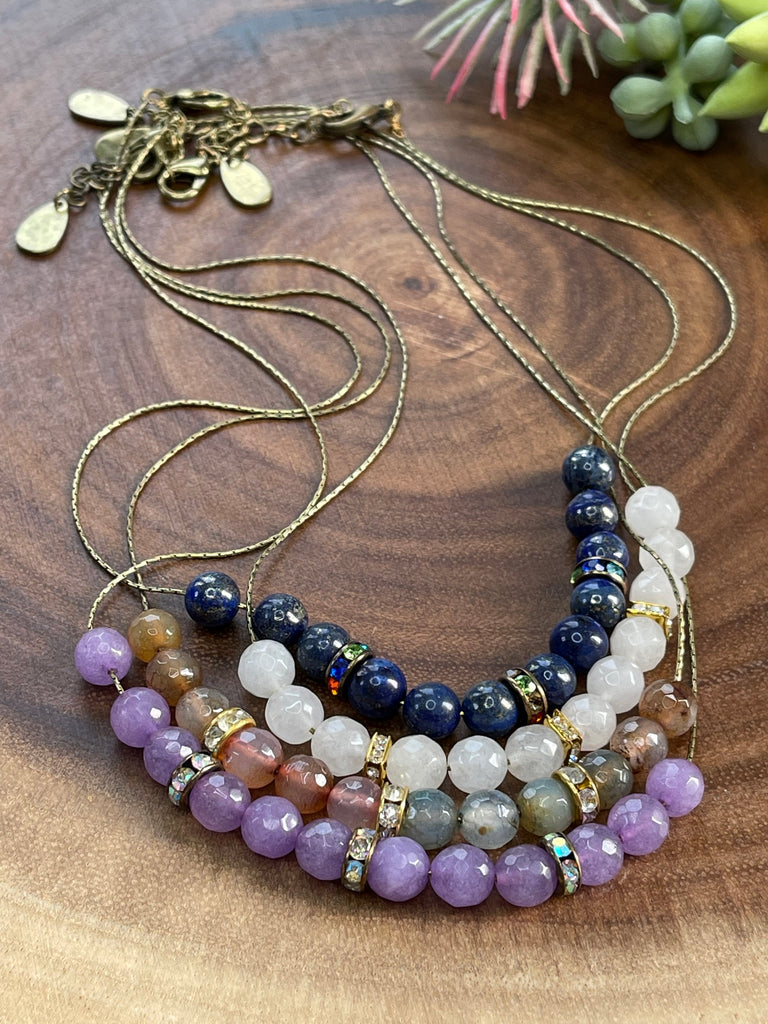 Purple Agate Rhinestone Necklace