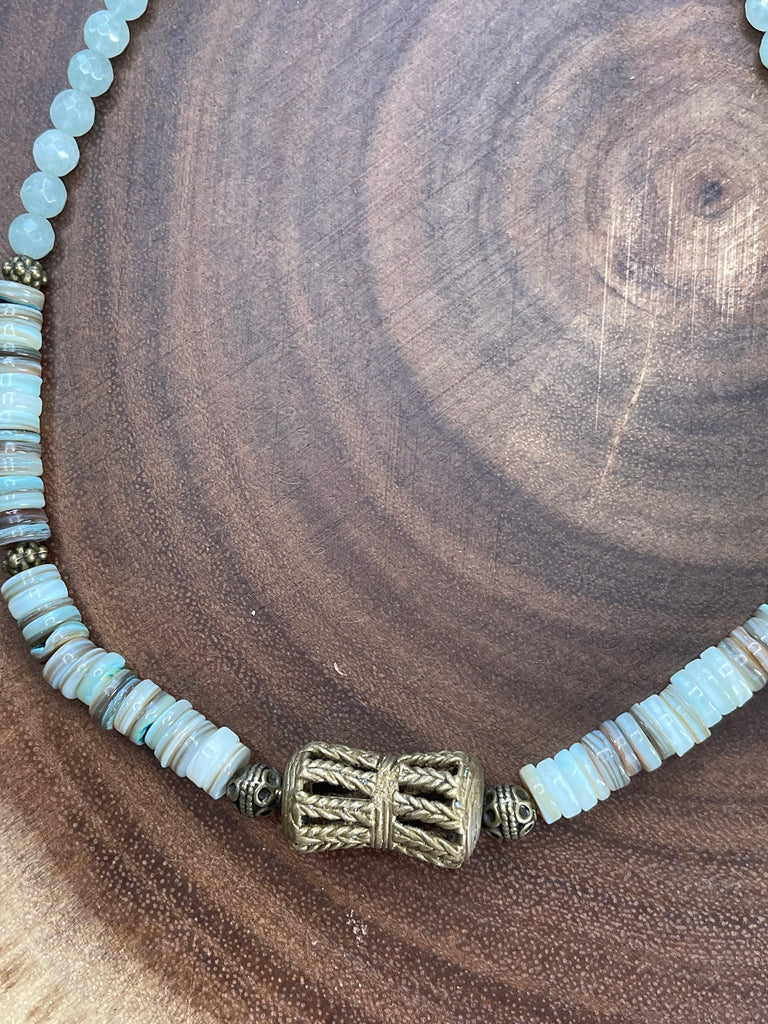 Boho Brass Jade/Shell Necklace