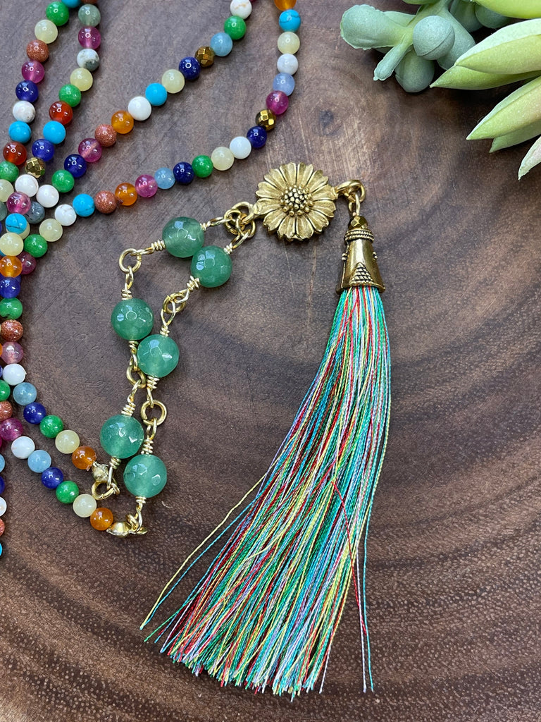 Multi Colored Jade Tassel Necklace