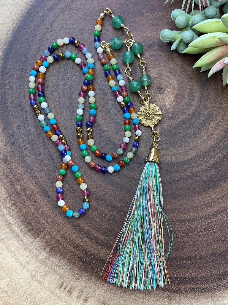 Multi Colored Jade Tassel Necklace
