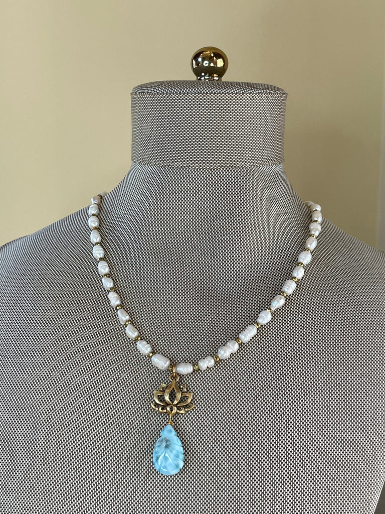 Larimar Pearl Lotus Necklace