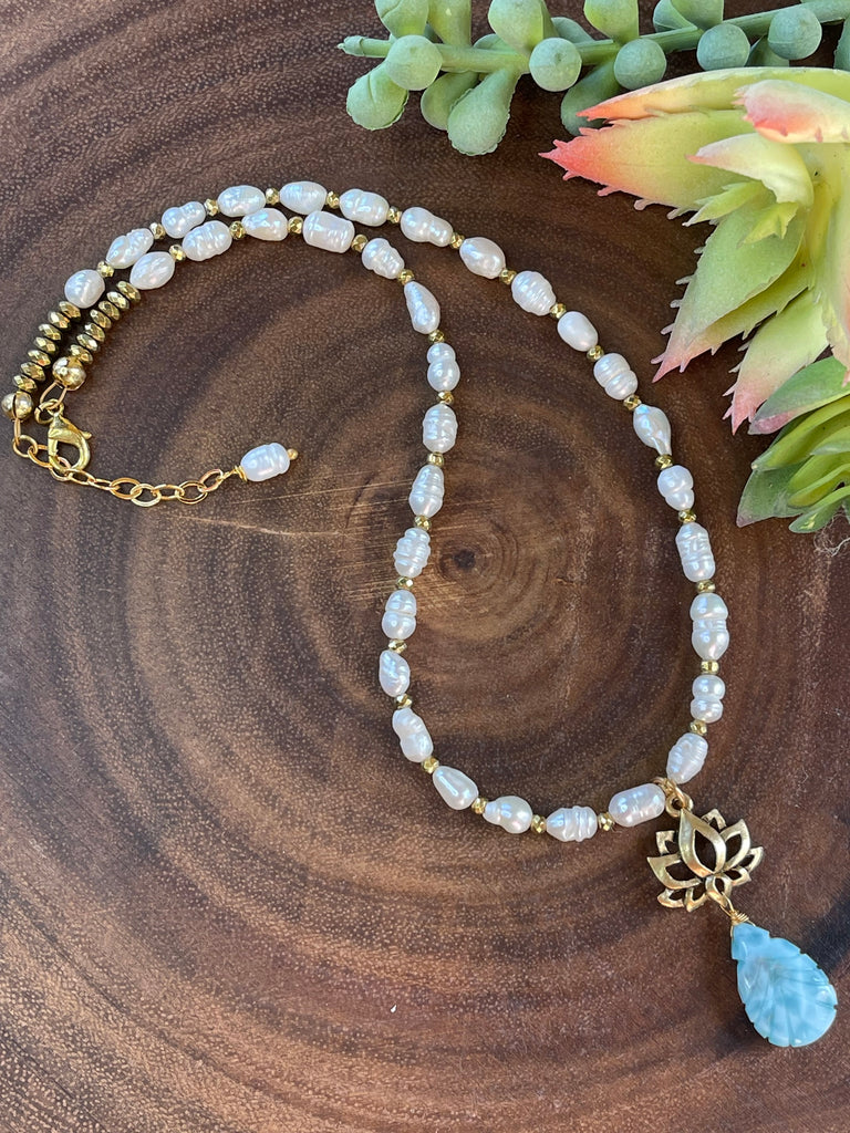 Larimar Pearl Lotus Necklace