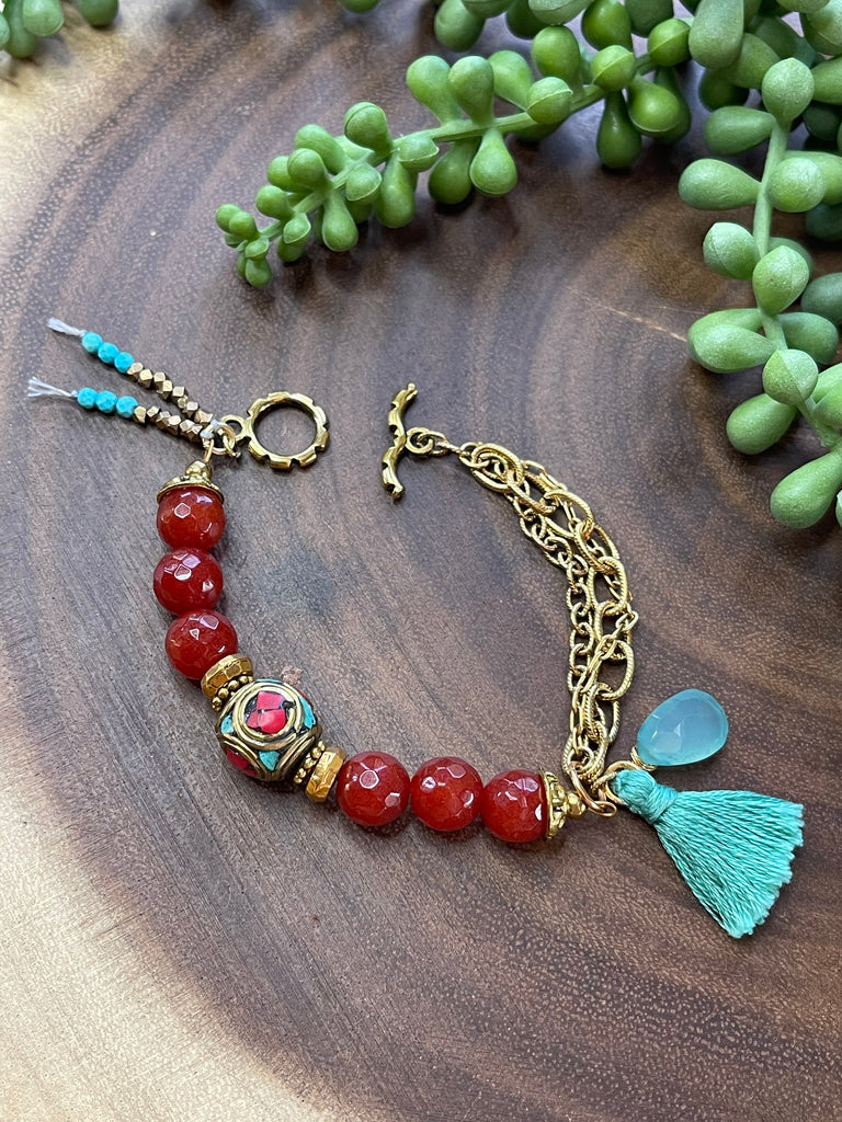 Tibetan Red Agate Beaded Bracelet