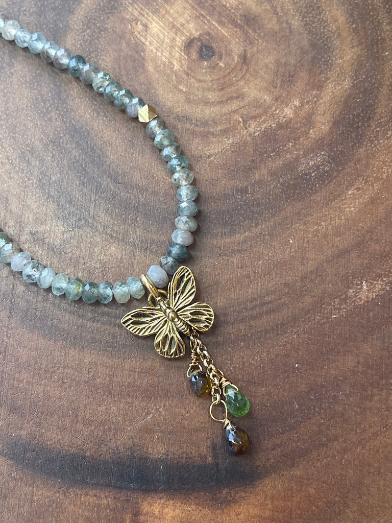 Aqua Green Apatite Butterfly Necklace