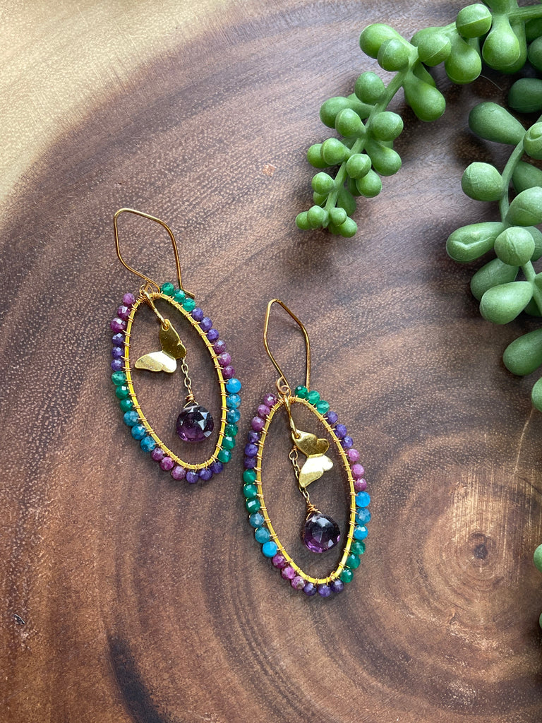 Multicolored Gemstone Butterfly Earrings