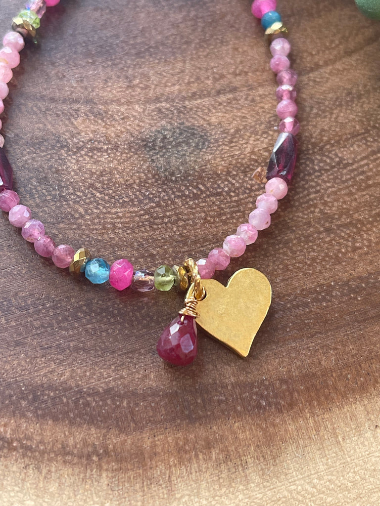 Multi Gemstone Garnet Heart Necklace