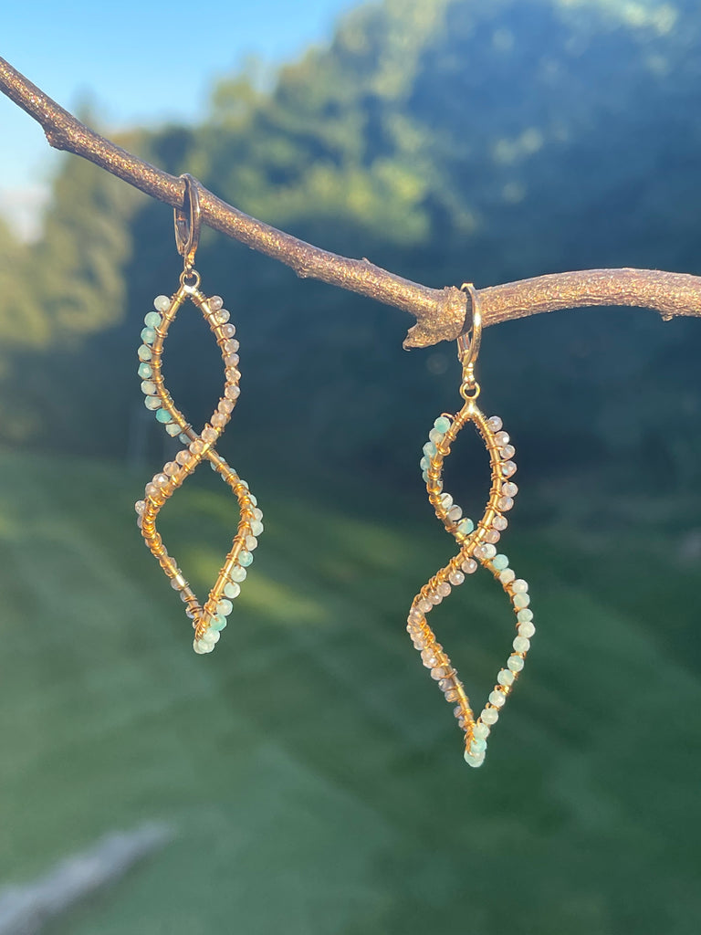 Labradorite/ Amazonite Twisted Hoop Earrings