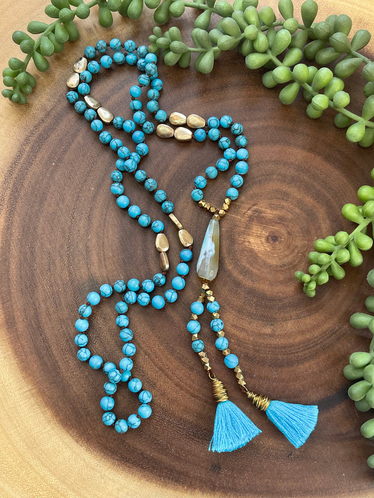Turquoise Howlite Double Tassel Necklace