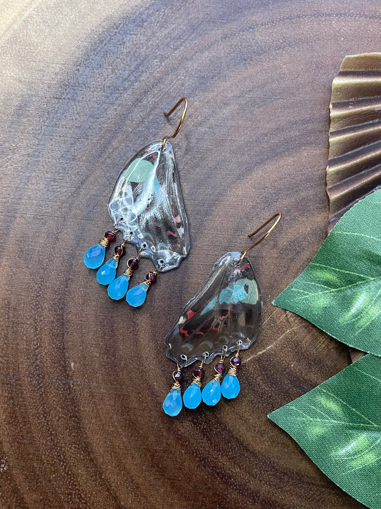 Resin Butterfly / Blue Chalcedony Earrings