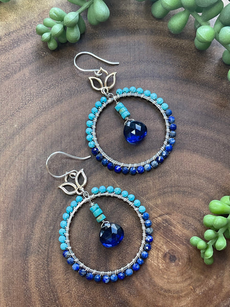 Turquoise and Lapis Lazuli Hoop Earrings