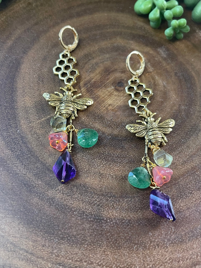 Bee /Honeycomb Gemstone Earrings