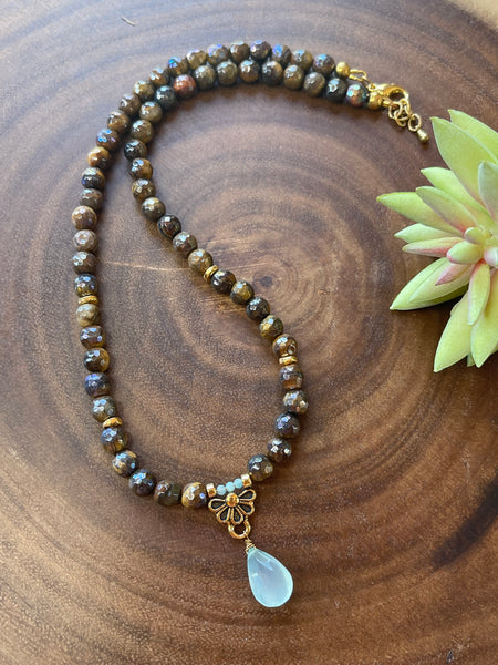 Aqua Chalcedony and Tiger Eye Necklace