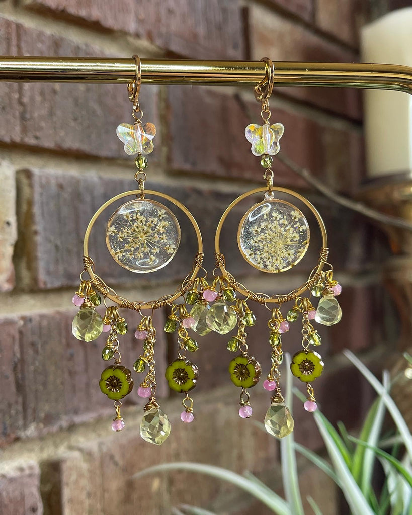 Yellow Floral Resin/Gemstone Earrings