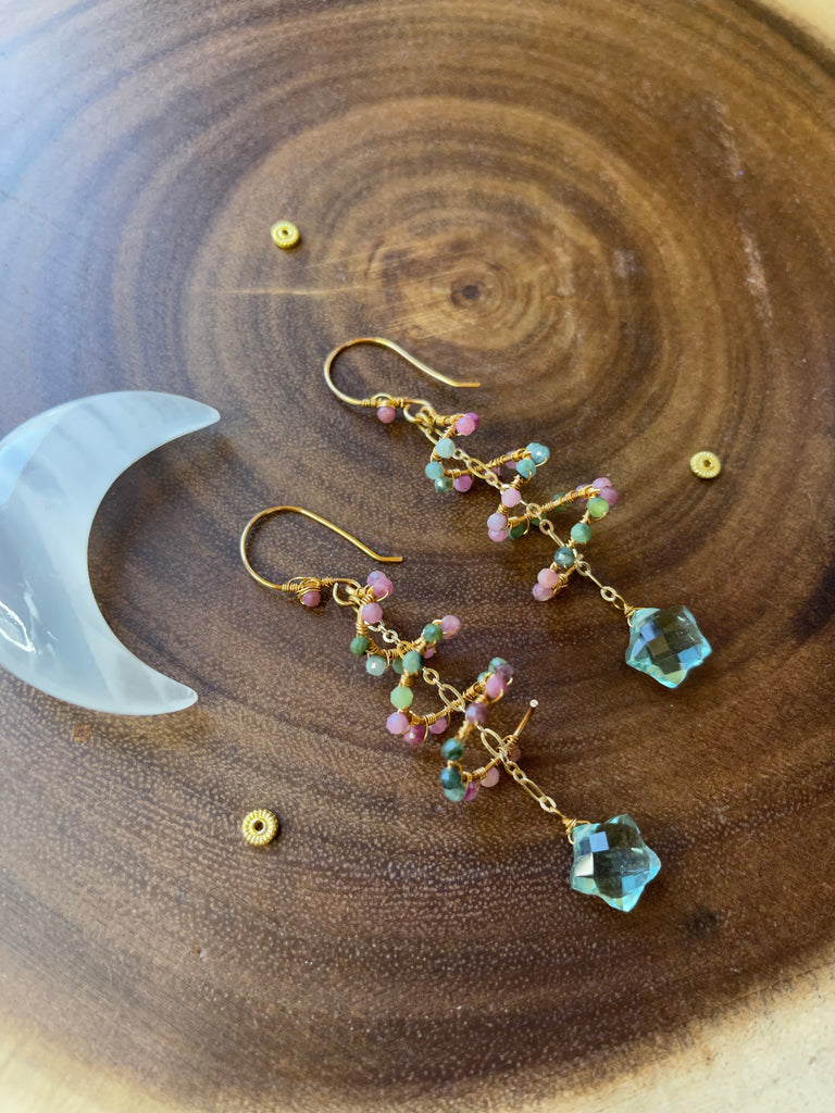 Aquamarine Star Spiral Earrings