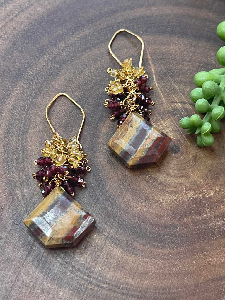 Red Jasper Cluster Earrings