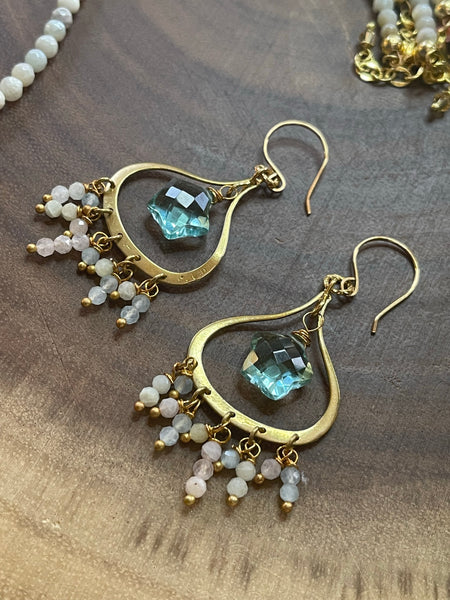 Blue Quartz Stars/ Aquamarine Earrings