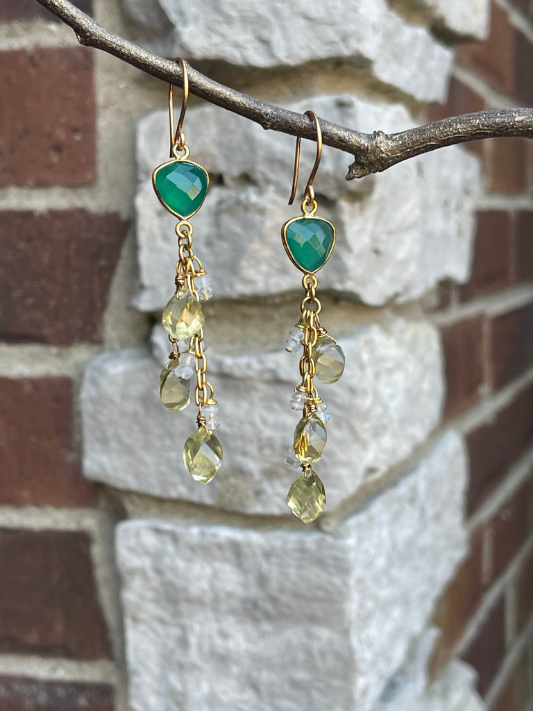 Lemon Quartz and Green Onyx Earrings
