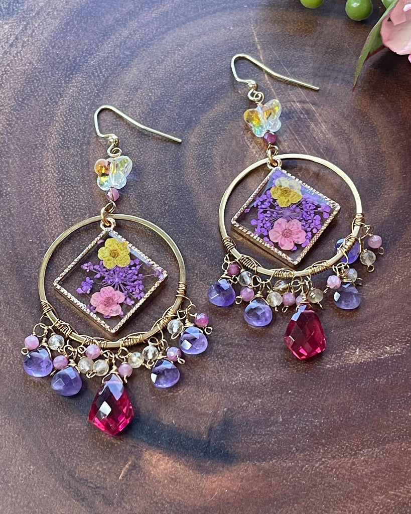 Resin Floral Gemstone Earrings