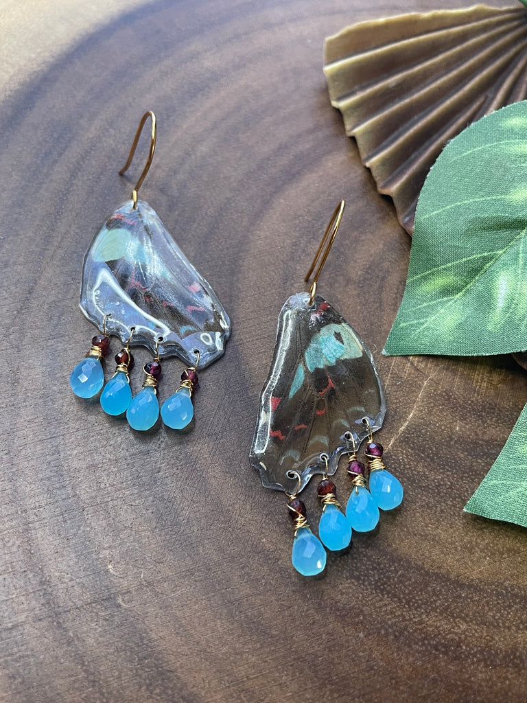Resin Butterfly / Blue Chalcedony Earrings