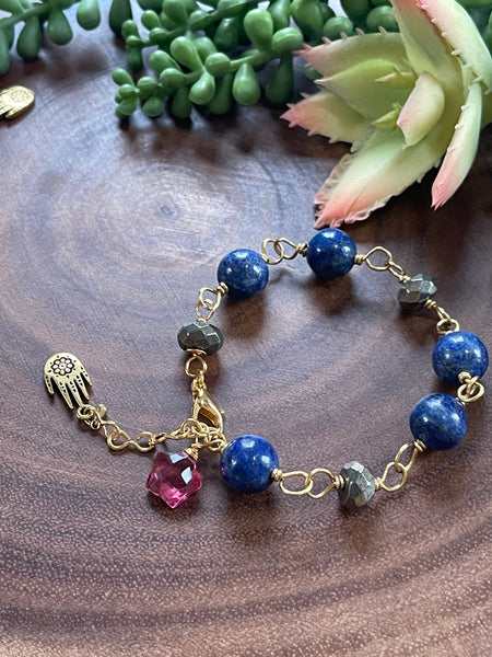 Lapis Lazuli Beaded Charm Bracelet