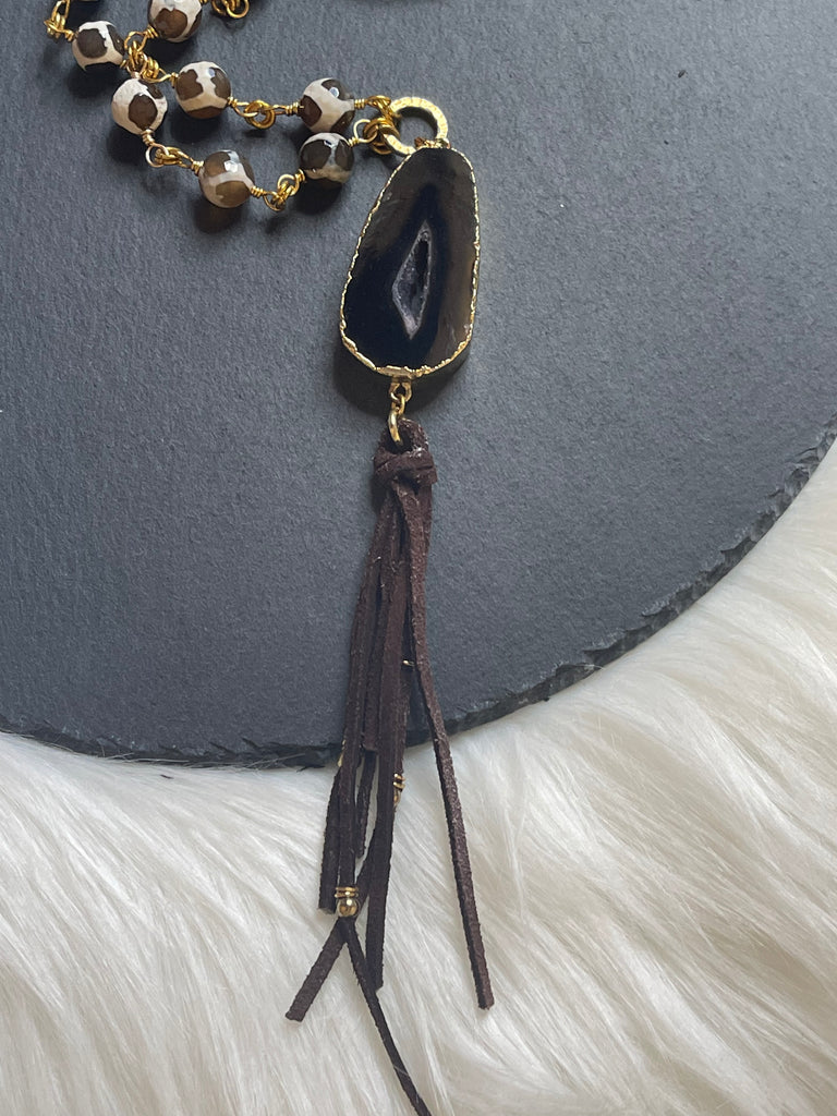 Brown Agate Tassel Necklace